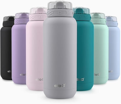 Ello Cooper 32oz Stainless Steel Water Bottle with Straw and Carry Handle, Double Walled and Vacuum Insulated Metal, Leak Proof Locking Lid with Soft Silicone Spout, Reusable, BPA Free, Grey