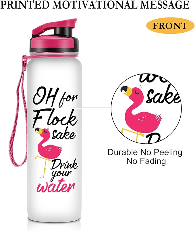 LEADO 32 oz 1 Liter Motivational Tracking Water Bottle with Times to Drink - for Flock Sake Drink Your Water - Funny Mothers Day, Flamingo Birthday Gifts for Women, Friends, Mom, Daughter, Her