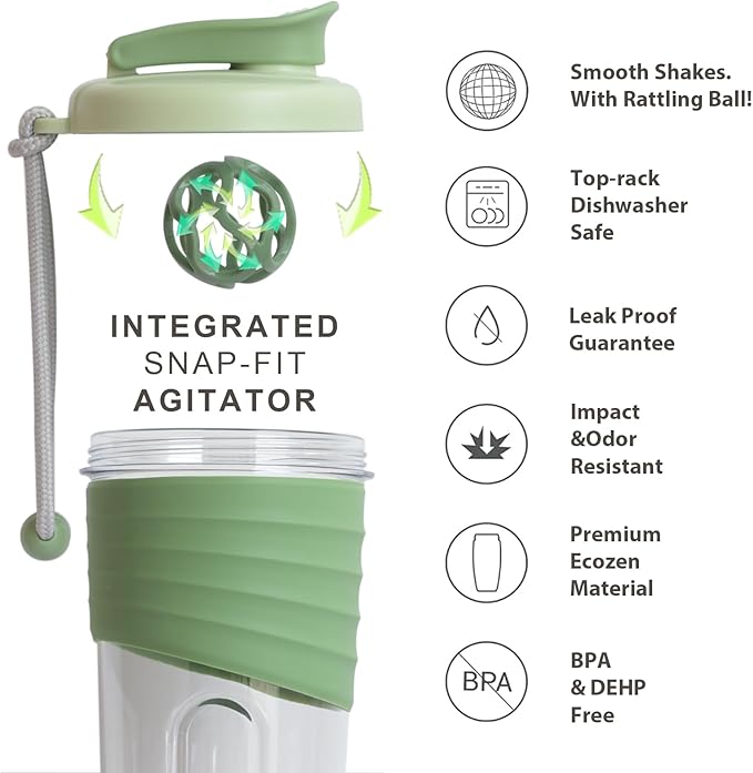 Shaker Bottle for Protein Mixes，24 oz，Protein Shaker Bottles with Whisk Ball, Mixer Bottle, Protein Bottle,Portable Pre Workout Whey Protein Drink Shaker Cup，Green