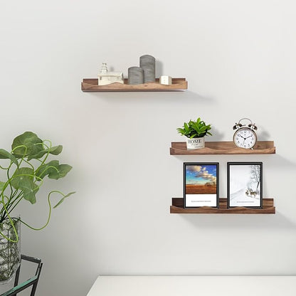 AZSKY Floating Bookshelf for Kids, Picture Ledge Shelf for Wall Decor and Storage 16 Inches Nursery Book Shelves Set 3, Baby Book Shelf for Kids Room Decor(Walnut)