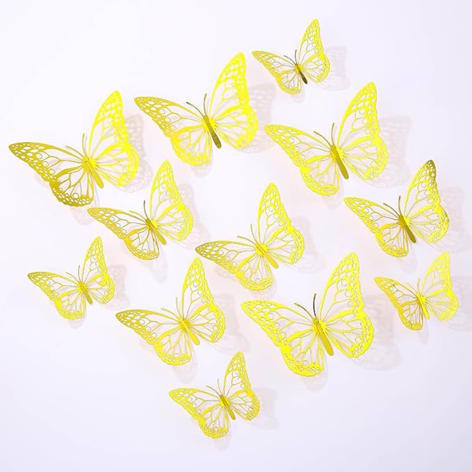 3D Butterfly Wall Decor 48 Pcs 4 Styles 4 Colors 3 Sizes,Gold Silver Laser Rose Butterfly Decorations for Butterfly Birthday Decorations Butterfly Party Decorations Cake Decorations,Removable Sticker