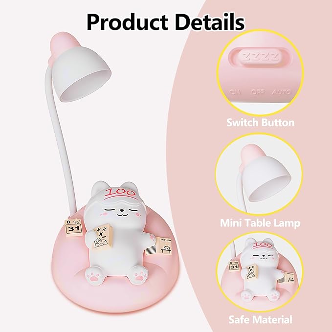 Baby Night Light for Kids, LED Touch Bedside Table Lamp with Dimming Function, Nursery Night Lamp Soft Lighting USB Rechargeable Nightstand Lamp for Bedroom Living Room Cute Home Desk Decor (Pink)