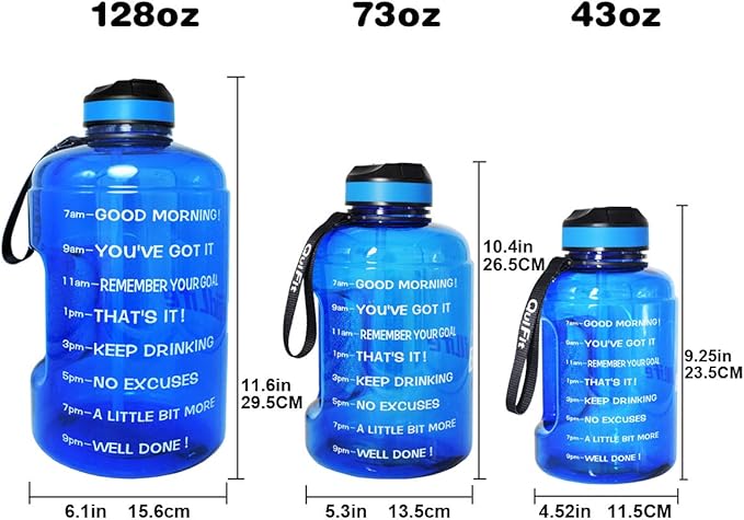 QuiFit Motivational Gallon Water Bottle - with Straw & Time Marker BPA Free Large Reusable Sport Water Jug with Handle for Fitness Outdoor Enthusiasts Leak-Proof