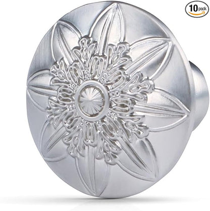 Cabinet Knobs, 10 Pack Brushed Nickel Zinc Alloy, 1-2/5'' Round Knobs for Cabinets and Drawers, Flower Drawer Knobs Dresser Knobs,Included Screws