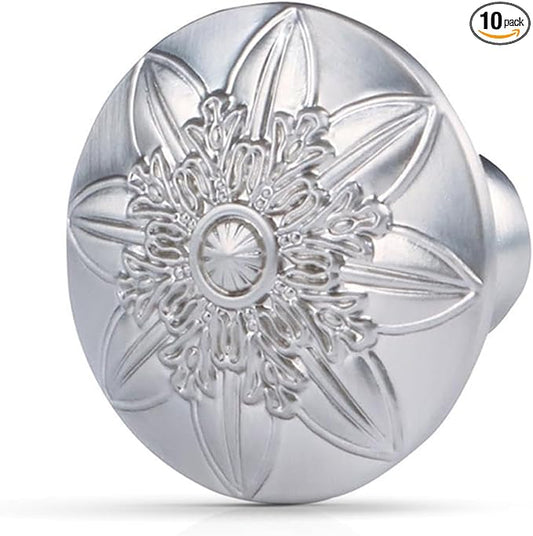 Cabinet Knobs, 10 Pack Brushed Nickel Zinc Alloy, 1-2/5'' Round Knobs for Cabinets and Drawers, Flower Drawer Knobs Dresser Knobs,Included Screws
