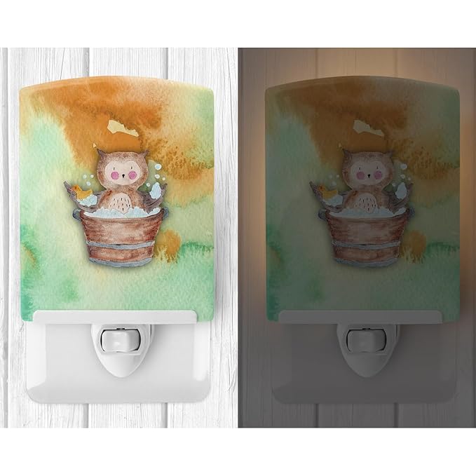 Caroline's Treasures BB7342CNL Owl Bathing Watercolor Ceramic Night Light Compact, UL-Certified, Ideal for Bedroom, Bathroom, Nursery, Hallway, Kitchen, 6x4x3, Multicolor