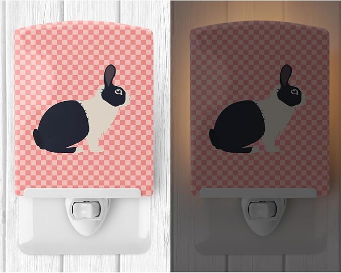 Caroline's Treasures BB7958CNL Dutch Rabbit Pink Check Ceramic Night Light Compact, UL-Certified, Ideal for Bedroom, Bathroom, Nursery, Hallway, Kitchen, 6x4x3, Multicolor