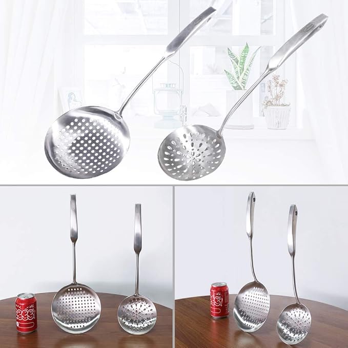 Newness Slotted Spoon, [Rustproof, Integral Forming, Durable] 304 Stainless Steel Widen Skimmer with Vacuum Ergonomic Handle, Comfortable Grip Design Strainer Ladle for Kitchen, 16.93 Inches