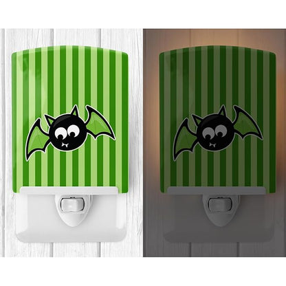 Caroline's Treasures BB9110CNL Halloween Bat Green Stripes Ceramic Night Light Compact, UL-Certified, Ideal for Bedroom, Bathroom, Nursery, Hallway, Kitchen, 6x4x3, Multicolor