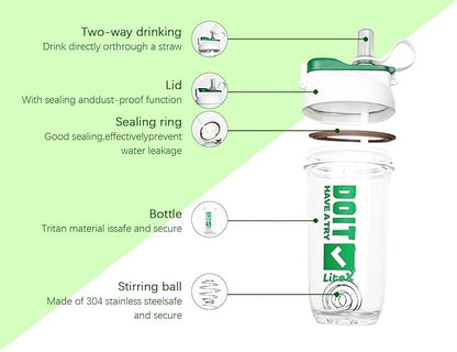 Litex Shaker Bottles for Protein Shakes, 26oz Blender Shaker Bottle for Pre-Workout,Shaker Cups with Straw, BPA-free Tritan Mixer Bottles for Protein Powder,with Cup Brush and Instructions (White)