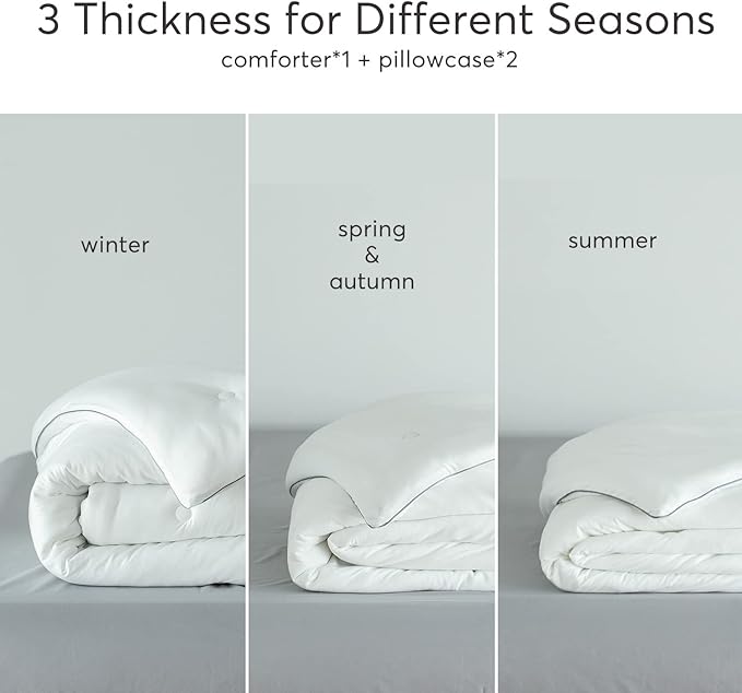 KASENTEX Super-Duper Ultra Soft Lightweight Jersey Knit Twin Comforter Set, Smooth Bed Sets 2 Piece Breathable Bedding, Light Plain White Comforters Twin Size for Kids Boys Girls Teen, 68x90in