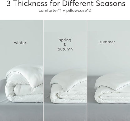 KASENTEX Super-Duper Ultra Soft Lightweight Jersey Knit Twin Comforter Set, Smooth Bed Sets 2 Piece Breathable Bedding, Light Plain White Comforters Twin Size for Kids Boys Girls Teen, 68x90in