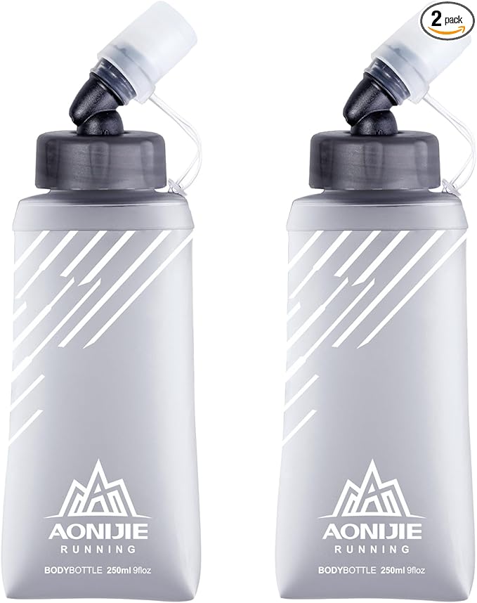 Azarxis TPU Soft Flask Folding Collapsible Water Bottles BPA-Free for Hydration Pack - Ideal Trail Running Hiking Cycling Climbing (250ml/8.45oz - 2 Pack)