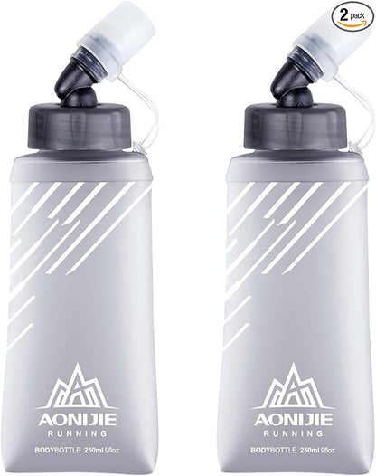 Azarxis TPU Soft Flask Folding Collapsible Water Bottles BPA-Free for Hydration Pack - Ideal Trail Running Hiking Cycling Climbing (250ml/8.45oz - 2 Pack)