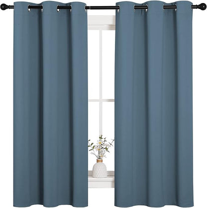 NICETOWN Room Darkening Curtains 63" Length, Thermal Insulated Blackout Panels for Bedroom Bathroom Office Kitchen Playroom Kids Room Nursery Decoration (Smoky Blue, 2 Panels, W42 x L63 -Inch)