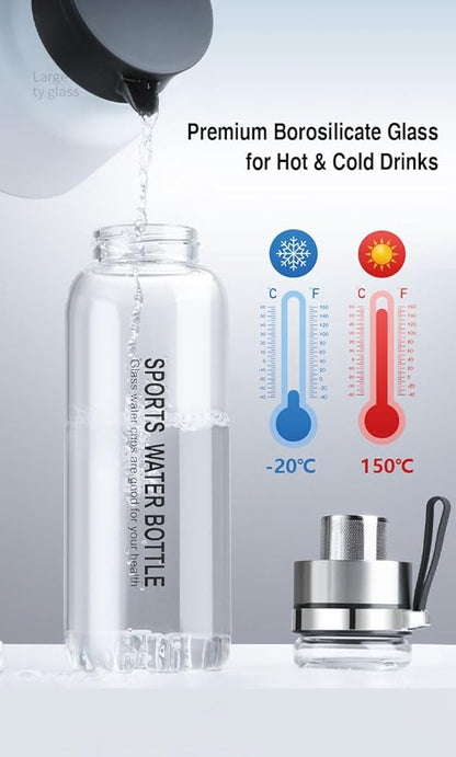 24OZ Borosilicate Glass Infuser Water Bottle,Glass Tea Tumbler with Strainer and Anti-slip Sleeve, Sport Water Bottles for Gym Hiking Camping