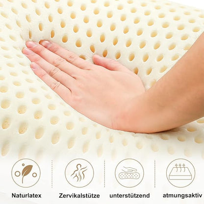 Royalisneeo 100% Talalay Latex Pillow, Medium Soft, Foam Rubber Pillow Helps Relieve Pressure,Perfect Package with Cotton Cover for Back, Stomach and Side Sleepers（Queen）