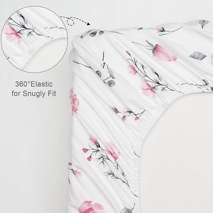3 Pack Bassinet Sheets, Ultra Soft Breathable Comfortable Baby Sheet Set for Boys Girls Neutral, Univeral Fit for Most Cradle and Bassinet Mattress, Floral Flowers