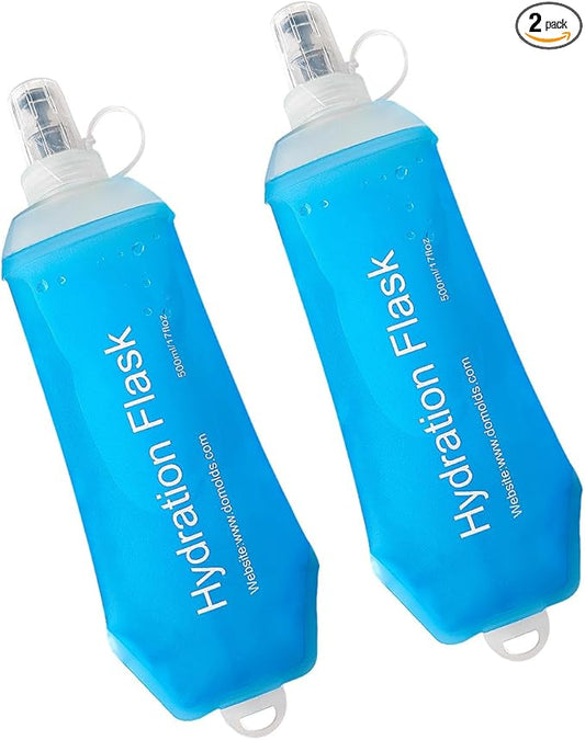 500ml Soft Flask, TPU Collapsible Soft Water Bottle for Hydration Pack, Running Vest, Folding Water Bottle for Hiking Cycling Climbing-2Pcs, Blue
