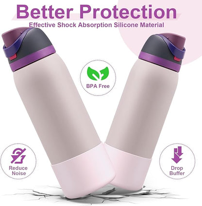 2PCS Silicone Water Bottle Boot for Owala 24oz 32oz 40oz, Anti-Slip Protective Sleeve Bottom Bumper Protector for FreeSip, Twist, and Flip Stainless Steel Water Bottles