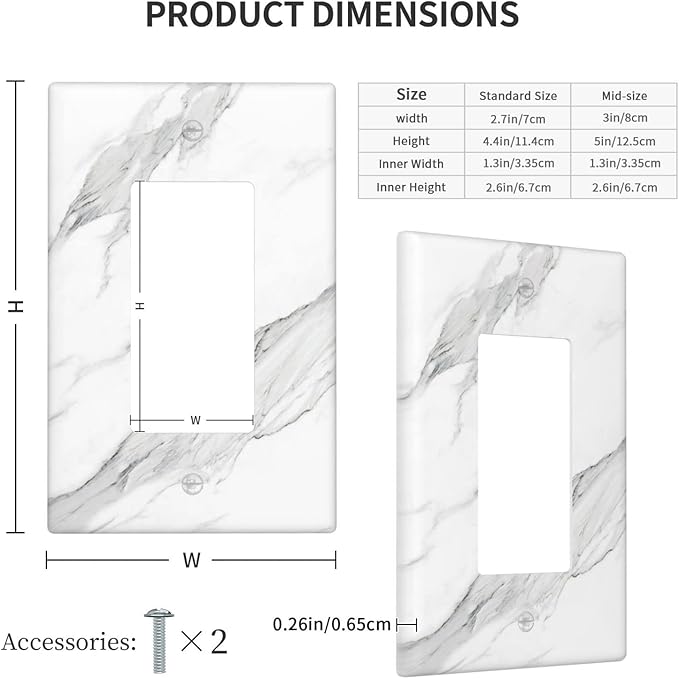 Marble Grey Wall Plate Decorative Light Switch Cover 1-Gang Single Rocker Faceplate fo Bathroom Farmhouser Kitchen Bedroom White