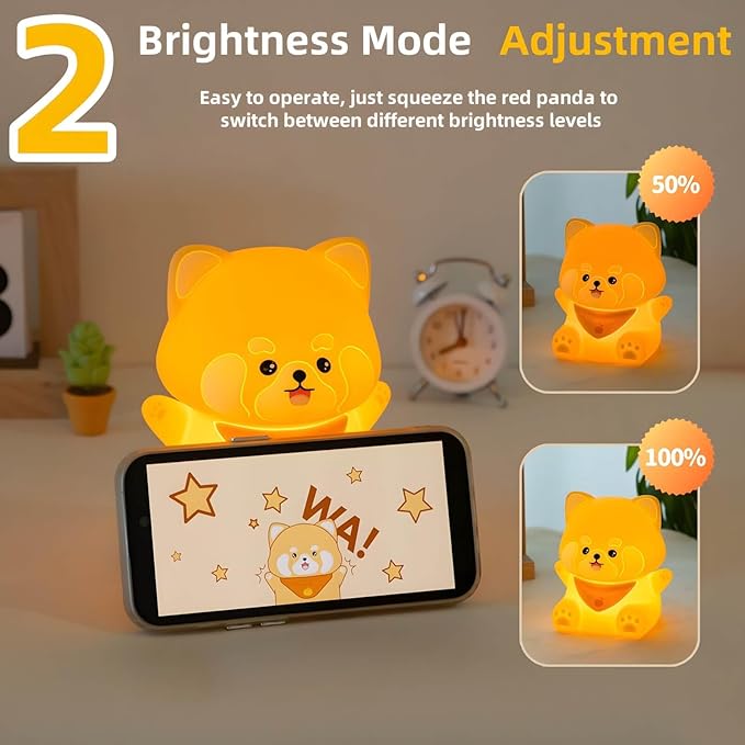 Red Panda Gift, Cute Red Panda Night Light for Kids, Squishy Silicone Lamp with Timer, Rechargeable Dimmable LED Portable Touch Baby Nursery Nightlight, Kawaii Room Decors, Christmas Gifts