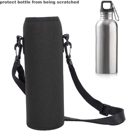 Water Bottle Holder, Water Bottle Sling Bag, Water Bottle Sleeve with Detachable Strap and Built-in Buckle, Slightly Elastic Opening can Prevent Bottle from Falling Out(Black)