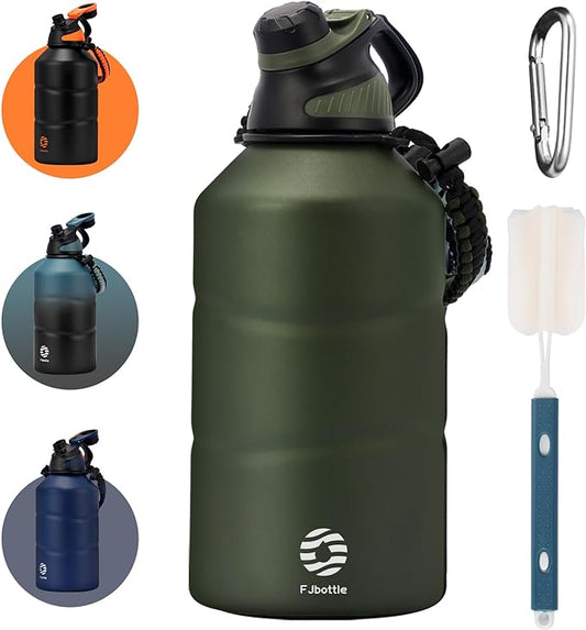 Insulated Half Gallon Water Bottle 64oz with Magnetic Lid,Stainless Steel Double-Wall Vacuum Leak Proof Sports Insulated Jug with Paracord Handle, Keep Water Hot & Cold for Outdoor,Gym