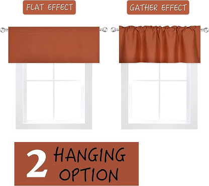 Burnt Orange Valance - Rust Valance for Windows 2 Panels 42x18 Inch Solid Blackout Rod Pocket Kitchen Short Curtain Toppers Valance for Bathroom Living Room, Terracotta