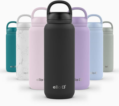 Ello Cooper Twist 32oz Stainless Steel Water Bottle with Chug Lid | Leak Proof | Double Walled and Vacuum Insulated | Built in Carry Loop | Dishwasher Safe | Black