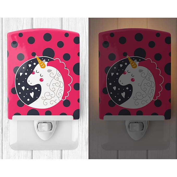 Caroline's Treasures BB7136CNL Unicorn Pink Polkadots Ceramic Night Light Compact, UL-Certified, Ideal for Bedroom, Bathroom, Nursery, Hallway, Kitchen, 6x4x3, Multicolor