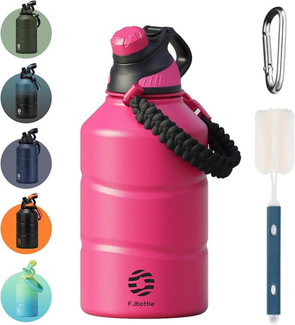 Insulated Half Gallon Water Bottle 64oz with Magnetic Lid,Stainless Steel Double-Wall Vacuum Leak Proof Sports Insulated Jug with Paracord Handle, Keep Water Hot & Cold for Outdoor,Gym