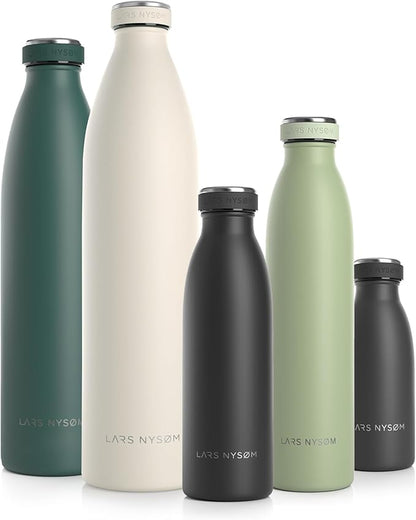 LARS NYSØM Stainless Steel Insulated Water Bottle 12oz 17oz 25oz 34oz 51oz | BPA-free Insulated Thermo Flask for Hot and Cold Beverages | Leakproof Drinking Bottle (Onyx Black, 17oz)