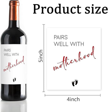 24 Pcs Funny New Mom Wine Label Pairs well with Motherhood Wine Bottle Labels New Baby Gift Wine Bottle Stickers New Mom Mother's Day Gifts for Mother Mommy