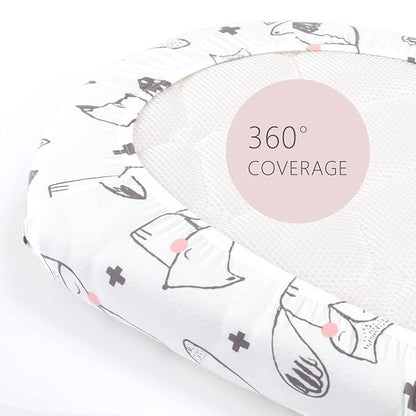 GRSSDER Stretchy Ultra Soft Fitted Bassinet Sheet Set 2 Pack, Universal Fit for Bassinets Baby Cradle Moses Basket Oval Rectangle Pad/Mattress, Cute Foxes and Rabbits Bassinet Sheets for Girls