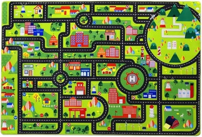 Kids Playmat Car Rug, City Life Fun Carpet Educational Car Rugs for Kids Play with Cars and Toys Road Traffic Play Mat for Bedroom Playroom Classroom Soft Large Area Rug, 8x10 ft Black Streets