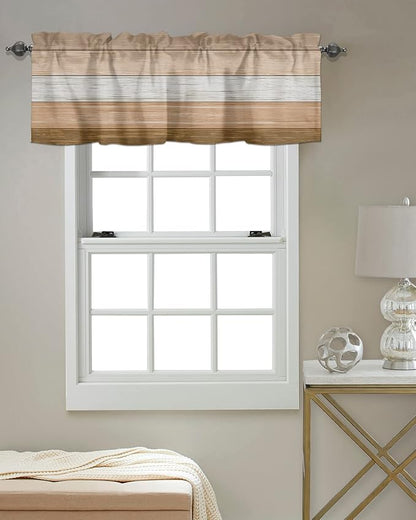 Farmhouse Kitchen Curtains Summer Fall Valances for Windows ,Brown Beach Fall Rod Pocket Country Window Treatment for Kitchen/Living Room/Bedroom/ Bathroom,60" X 18" -1 Panel, Rustic Barn Wood Texture