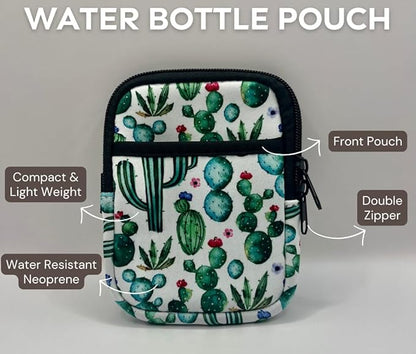 Neoprene Water Resistant Water Bottle Pouch with Adjustable Velcro, Gym Accessories, Sports Armband, Compatible with Stanley Quencher (Cactus)