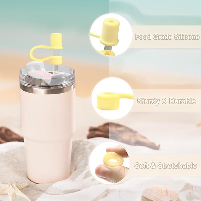 6Pcs Straw Cover Caps for Stanley Cup, Silicone Straw Topper Tip Stopper fit 30&40 Oz Tumbler with Handle, Dust Proof Decor Accessories for 0.4inch/10mm Drinking Straws