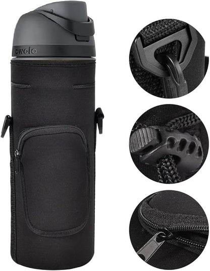 AF-WAN Neoprene Carrier Water Bottle Insulation Sleeve,Waterproof, Anti-Slip, Anti-Scratch Pouch with Shoulder Strap, fit for Owala Insulated Stainless Steel Water Bottle (Black, For 40 oz)