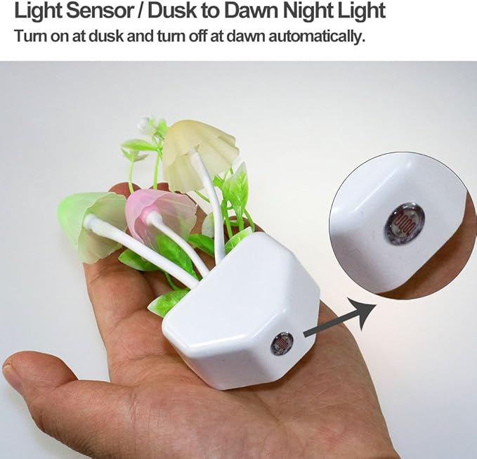 AUSAYE 4 Pack Plug in Night Light, Color Changing Mushroom Light LED Nightlights with Smart Dusk to Dawn Sensor for Kids, Adults, Bedroom, Bathroom,Hallway, Stairs, Kitchen