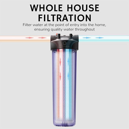 Airthereal Whole House Water Filter Housing, 20" x 4.5" Sediment Carbon Cartridge Universal Housing, Pre-Filtration System for Well and City Water, Clear Housing Include 1-Pack PP Filter