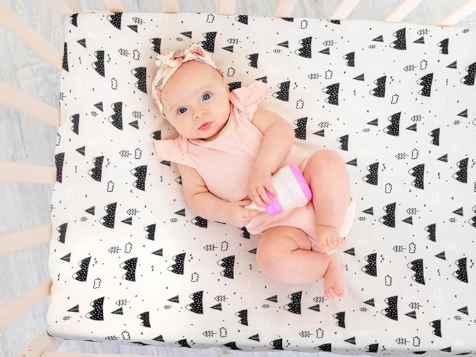 4 Pack N Play Sheets Woodland Forest Animals Wood Neutral Unisex Fitted Baby N Play Sheets Fitted for Standard Pack and Plays and Mini Cribs Set for Baby Boys or Girls