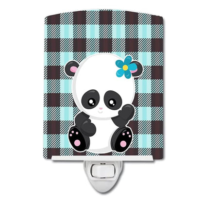Caroline's Treasures BB6800CNL Panda on Plaid Ceramic Night Light Compact, UL-Certified, Ideal for Bedroom, Bathroom, Nursery, Hallway, Kitchen, 6x4x3, Multicolor