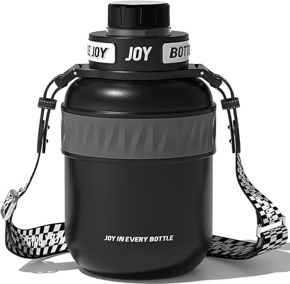 Stainless-Steel Water Bottle: Leakproof Lid, Perfect Sip, Double Insulated, Eco-Friendly, Dishwasher Safe & Stylish Strap (Javan Rhinos, 32 oz)