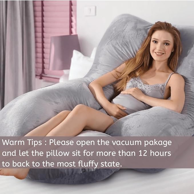 60 Inch Full Body Pregnancy Pillows for Sleeping Cooling Pregnancy Pillow,U Shaped Pregnancy Body Pillow,Maternity Pillows for Pregnant Women with Removable Washable Velvet Cover.(Grey)