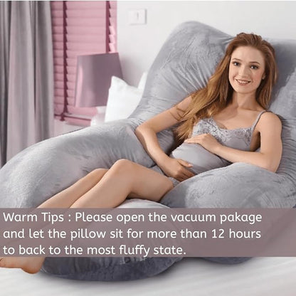 60 Inch Full Body Pregnancy Pillows for Sleeping Cooling Pregnancy Pillow,U Shaped Pregnancy Body Pillow,Maternity Pillows for Pregnant Women with Removable Washable Velvet Cover.(Grey)