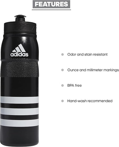 adidas unisex adult 750 Ml (28 Oz) Stadium Refillable Plastic sports water bottles, Black/White, One Size US