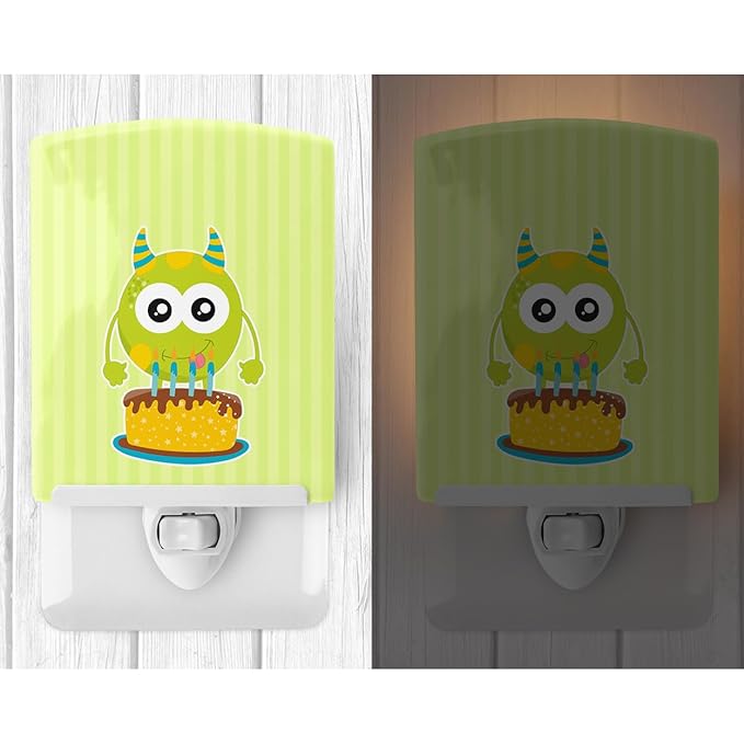 Caroline's Treasures BB9101CNL Birthday Monster Cake Ceramic Night Light Compact, UL-Certified, Ideal for Bedroom, Bathroom, Nursery, Hallway, Kitchen, 6x4x3, Multicolor