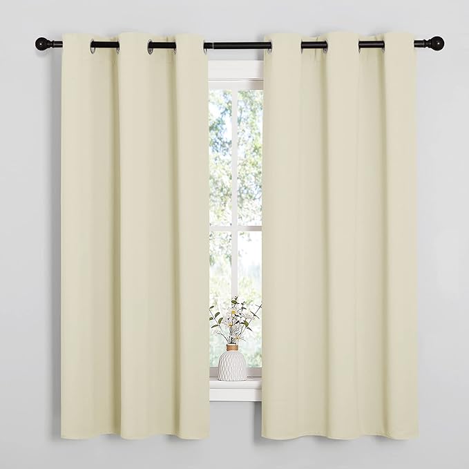 NICETOWN Kitchen Curtains for Decoration, Thermal Insulated Grommet Room Darkening Draperies/Panels for Laundry (Beige, 2 Panels, W42 x L63 inches)